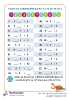 13 Fatos De Subtração Ausentes Até 12 Folha 1