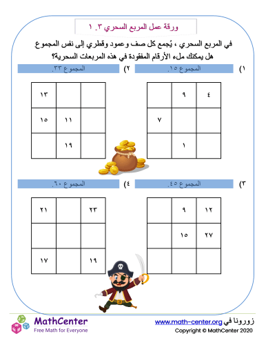 ورقة عمل المربع السحري ٣.١