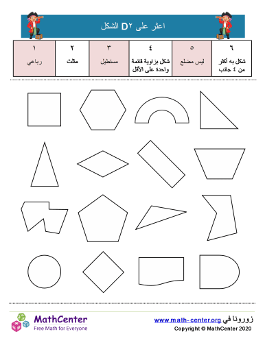 أعثر على الشكل ثنائي الأبعاد