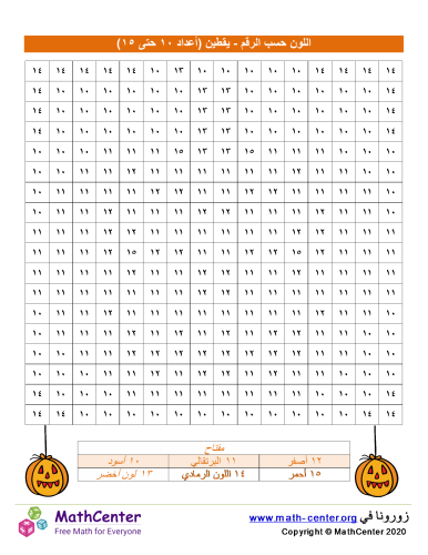 اللون حسب الرقم - القرع (الأرقام من ١٠ إلى ١٥)