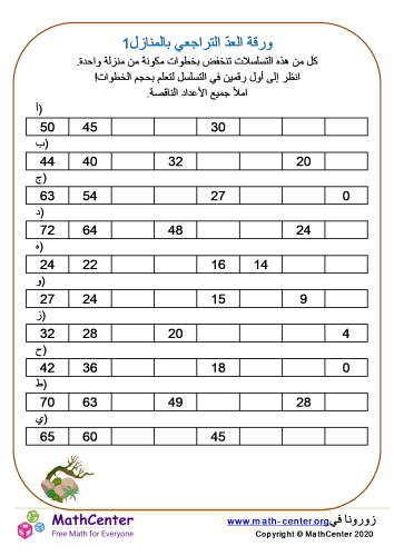 ورقة العدّ التراجعي بالمنازل 1