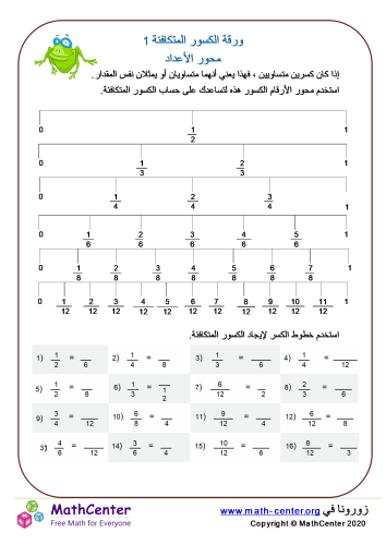 ورقة الكسور المتكافئة 1