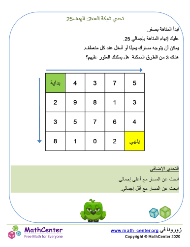 تحدي شبكة الأرقام 1: الهدف 25