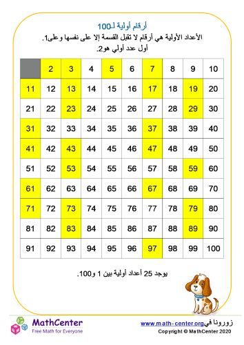 أرقام أولية لـ 100