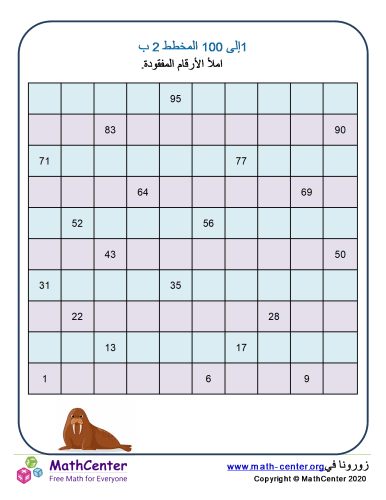 مخطط 1 إلى 100 ورقة 2B