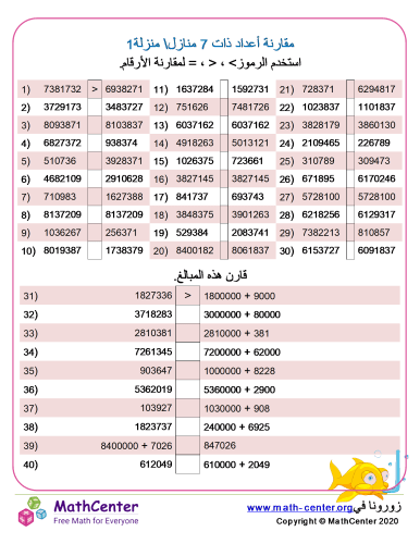 مقارنة أعداد ذات 7 منازل 1