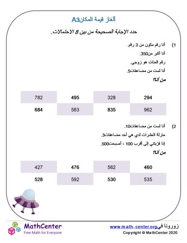 ألغاز قيمة المكان 3A