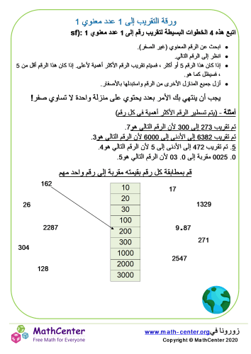 التقريب إلى أقرب أكبر منزلة ورقة 1