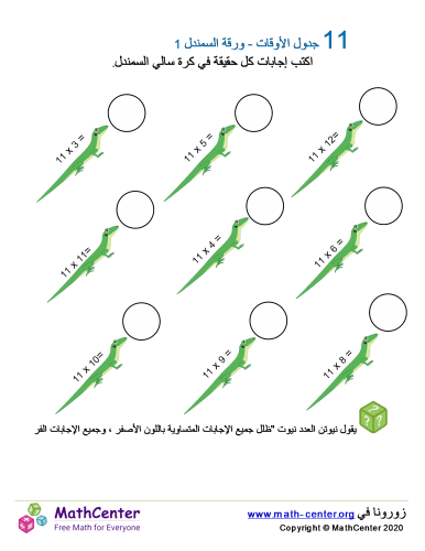 جدول ضرب العدد 11 - ورقة السمندل 1