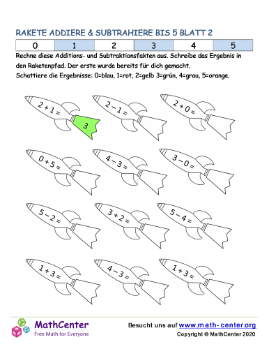 Rakete Addiere & Subtrahiere Bis 5 Blatt 2