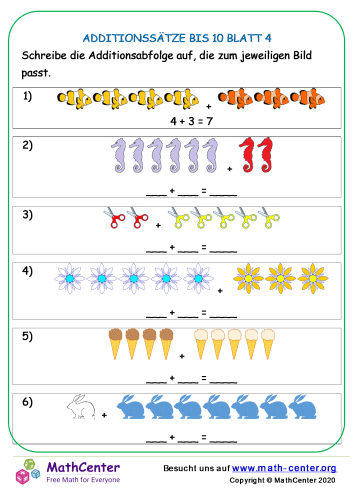 Additionssätze Bis 10 Blatt 4