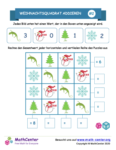 Weihnachtsquadrat Addieren Rätsel #2