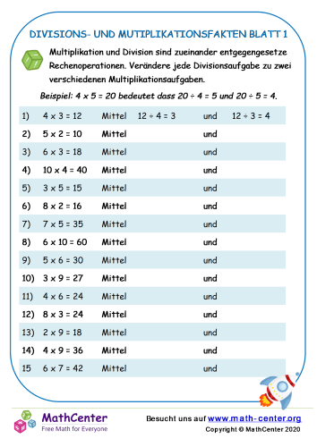 Divisions- Und Mutiplikationsfakten Blatt 1