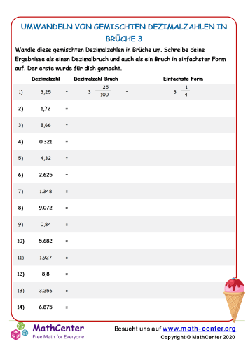 Umwandeln Von Gemischten Dezimalzahlen In Brüche 3