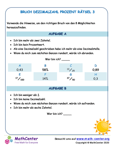 Bruch Dezimalzahl Prozent Rätsel 3