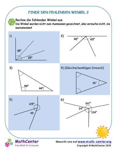 Fünfte Klasse Arbeitsblätter: Winkel | Math Center