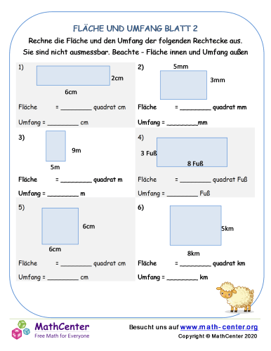 Berechnung Von Flächeninhalt Und Umfang Fläche Und Umfang Blatt 2 | Arbeitsblätter | Math Center