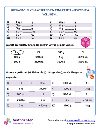 Umwandeln Von Metrischen Einheiten - Gewicht & Volumen 1