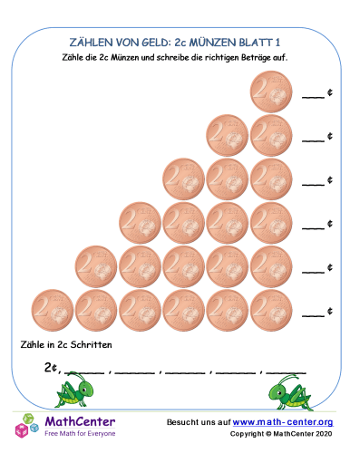 Zählen Von Geld: 2C Münzen Blatt 1