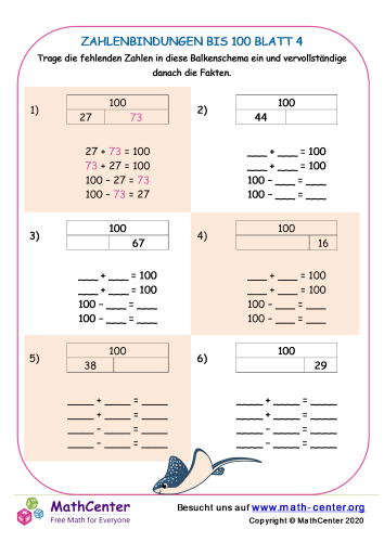 Zahlenbindungen Bis 100 Blatt 4