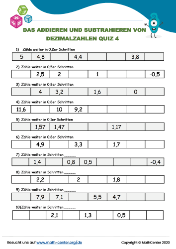 Das Addieren Und Subtrahieren Von Dezimalzahlen Quiz 4