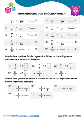 Umwandlung Von Brüchen Quiz 1