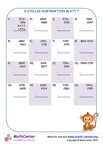 4-Stellig Subtraktion Blatt 7