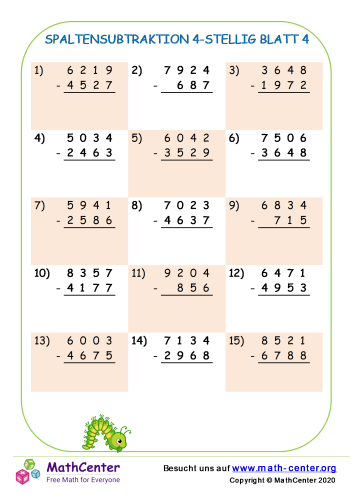 Spaltensubtraktion 4-Stellig Blatt 4