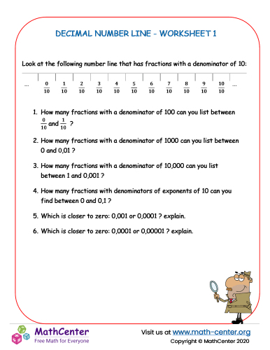 Fourth Grade Worksheets: Number Line With Fractions | Math Center