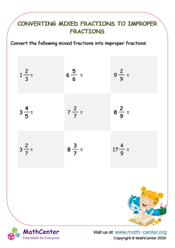 Fifth Grade Worksheets: Mixed Fractions | Math Center