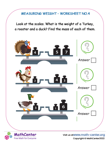 Measuring Weight Worksheet No.4 | Worksheets | Math Center