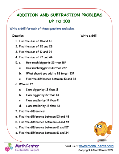 Second Grade Worksheets Mixed Addition And Subtraction Math Center 3035