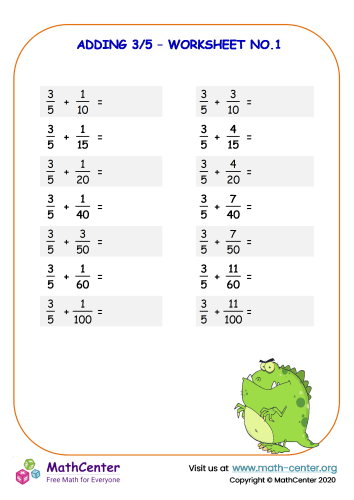 Adding 3/5 - Worksheet No.1 | Worksheets | Math Center