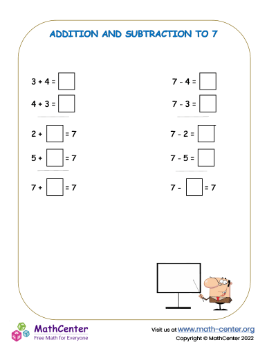 Addition and subtraction to 7 | Worksheets | Math Center