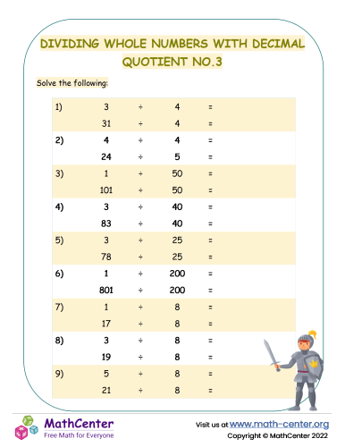 Dividing whole numbers with decimal quotient No.3