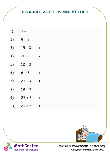 Division table 3 worksheet no 1 Worksheets Math Center Division table 3 worksheet no 1 Worksheets Math Center