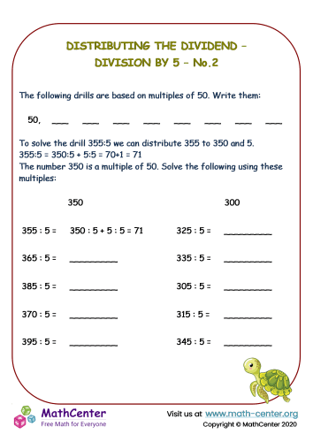 Distributing - dividing by 5 - Worksheet No.2