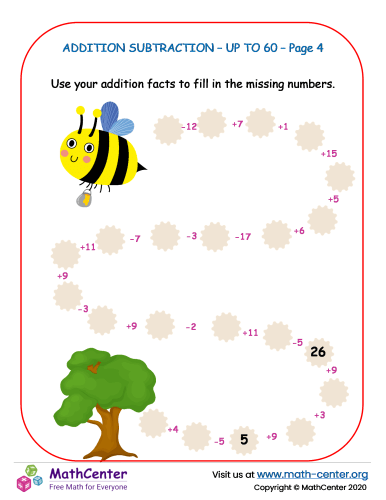 Addition Subtraction to 60 Page 4