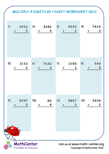 Fourth Grade Worksheets: Multi digit Multiplication Math Center Fourth Grade Worksheets: Multi digit Multiplication Math Center