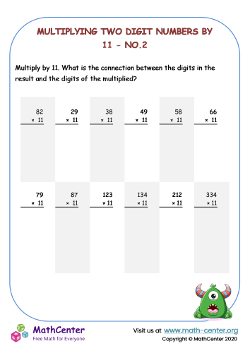 Multiplying two digit numbers by 11 - No.2 | Worksheets | Math Center