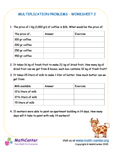 Multiplication Problems Worksheet 2