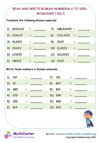 Fourth Grade Worksheets: Roman Numbering System | Math Center