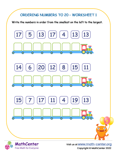 Ordering Numbers To 20 – Worksheet 1