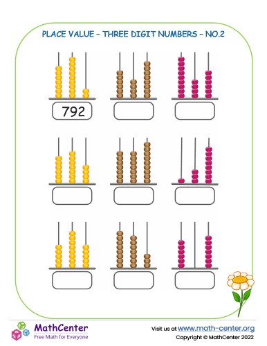 Place Value Three Digit Numbers Abacus No 2 Worksheets Math Center