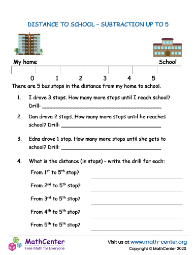 Distance To School - Subtraction To 5