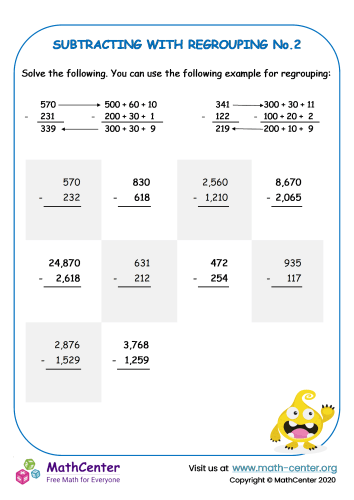 Subtracting multi-digit numbers with regrouping No.2