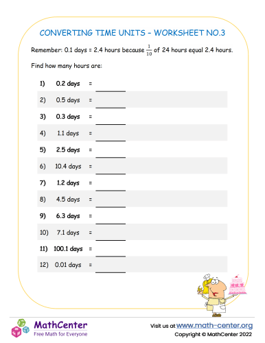 Converting time units – Worksheet No.3