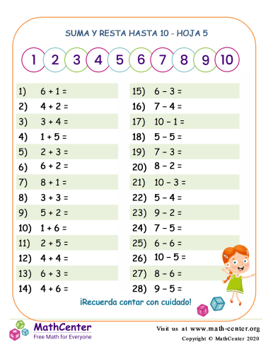 Suma Y Resta Hasta 10 Hoja 5
