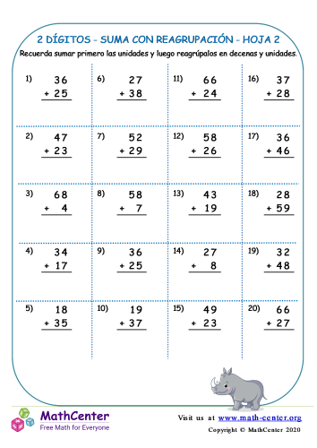 2 Dígito - Suma Con Reagrupación - Hoja 2