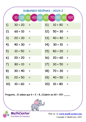 Sumando Decenas Hoja 2